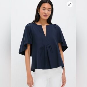 Tuckernuck Pomander Place Finley Flutter Sleeve Navy Women's Top XXL EUC cotton